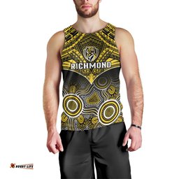 Personalised Richmond Football Men Tank Top Tigers Aboriginal Mix Polynesian Pattern