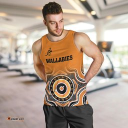 Wallabies Rugby Men Tank Top Aussie Go Champions Indigenous Orange