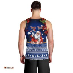 Personalised Christmas In July Men Tank Top Happy Santa Claus With Australia Map Blue Style