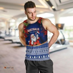 Personalised Christmas In July Men Tank Top Happy Santa Claus With Australia Map Blue Style