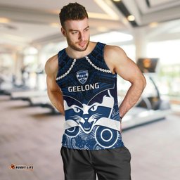 Geelong Football Men Tank Top Go Cats Aboriginal Mix Polynesian Pattern