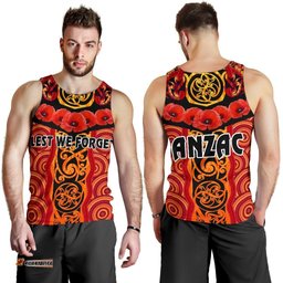 Anzac Lest We Forget Poppy Men Tank Top New Zealand Maori Silver Fern - Australia Aboriginal