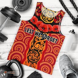Anzac Lest We Forget Poppy Men Tank Top New Zealand Maori Silver Fern - Australia Aboriginal