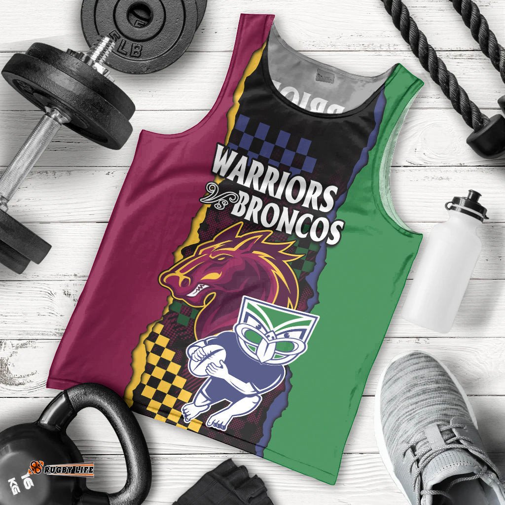 NRL Combine Warriors and Broncos Men Tank Top Sporty Style