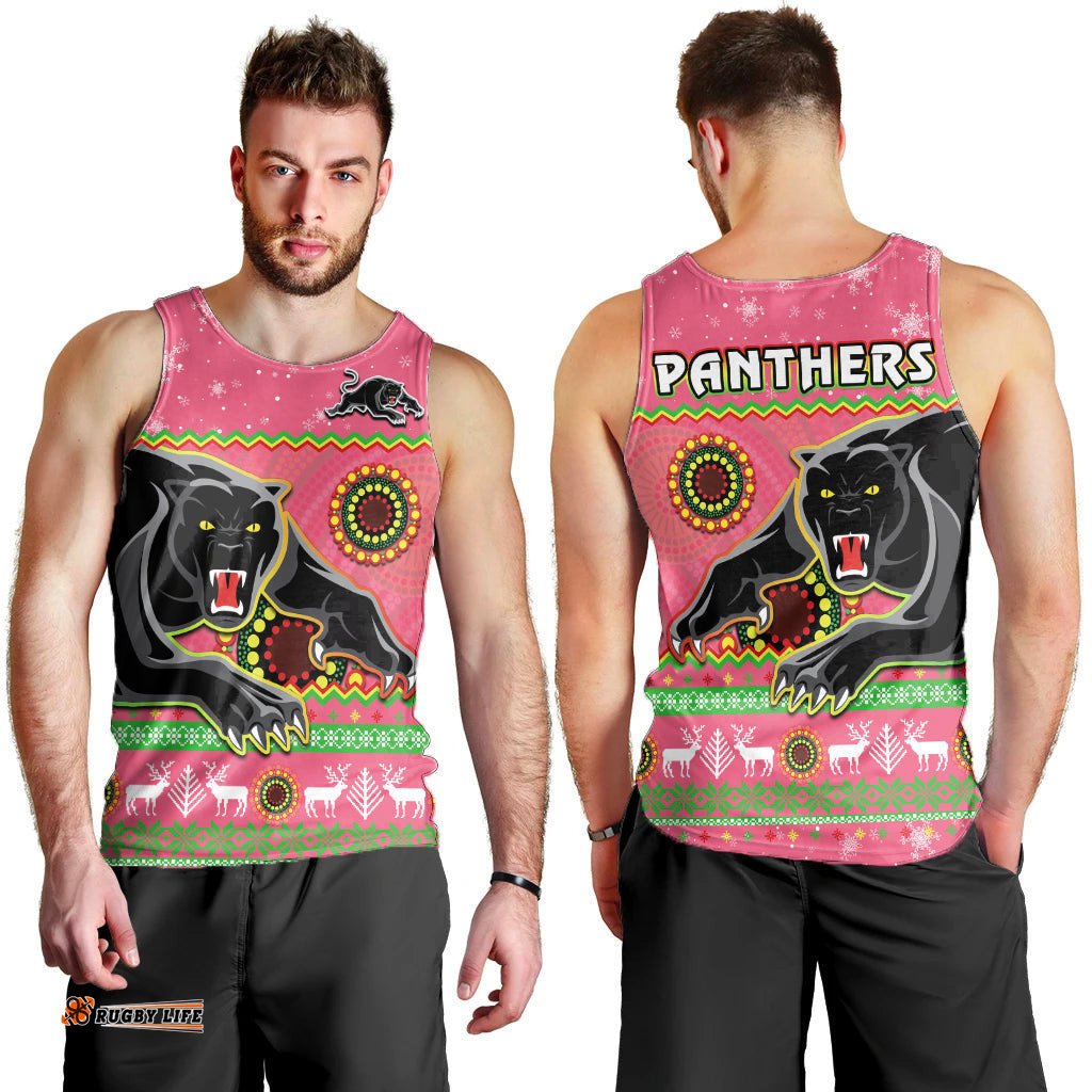 Panthers Christmas Men Tank Top Aboriginal Pattern Penrith Pink Version