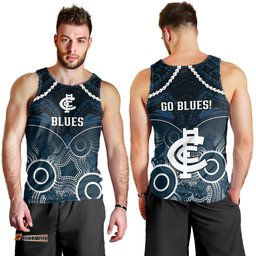 Carlton Football Men Tank Top Blues Aboriginal Mix Polynesian Pattern