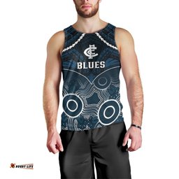 Carlton Football Men Tank Top Blues Aboriginal Mix Polynesian Pattern
