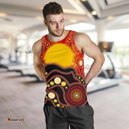 Aboriginal Men's Tank, Aboriginal Lives Matter Flag Dot Painting Art