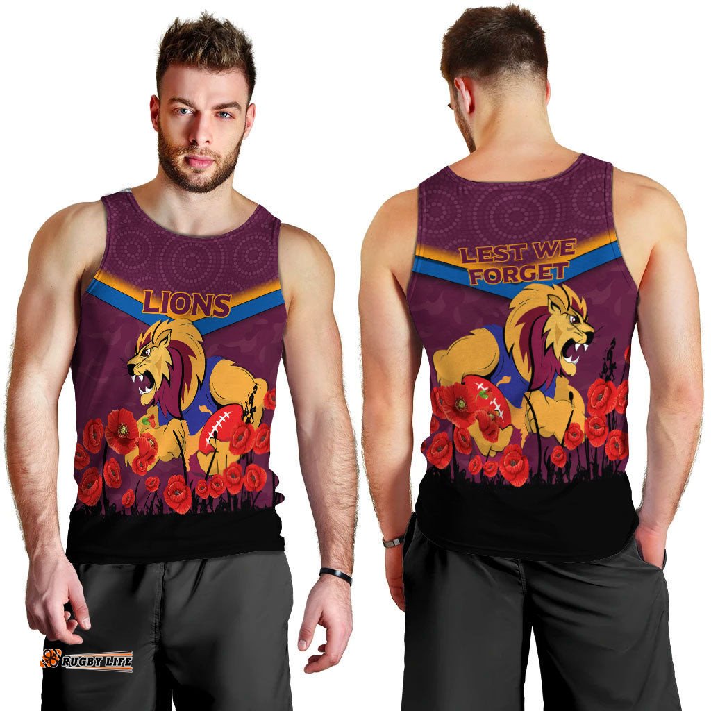 Brisbane Lions Anzac Day Men Tank Top - Indigenous Art -