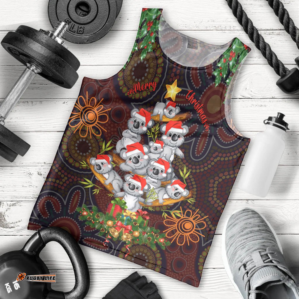 Aboriginal Christmas Men Tank Top Aussie Koala Christmas Tree with Aboriginal Inspired