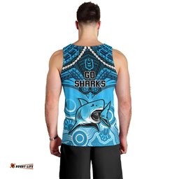 Sharks Rugby Men Tank Top Go Sharkies Aboriginal Mix Polynesian Pattern