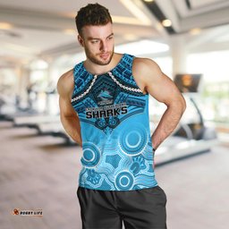 Sharks Rugby Men Tank Top Go Sharkies Aboriginal Mix Polynesian Pattern