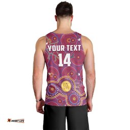 (Custom Text And Number) Brisbane Football Men Tank Top Indigenous Pattern Go Lions Unique Version