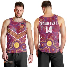 (Custom Text And Number) Brisbane Football Men Tank Top Indigenous Pattern Go Lions Unique Version