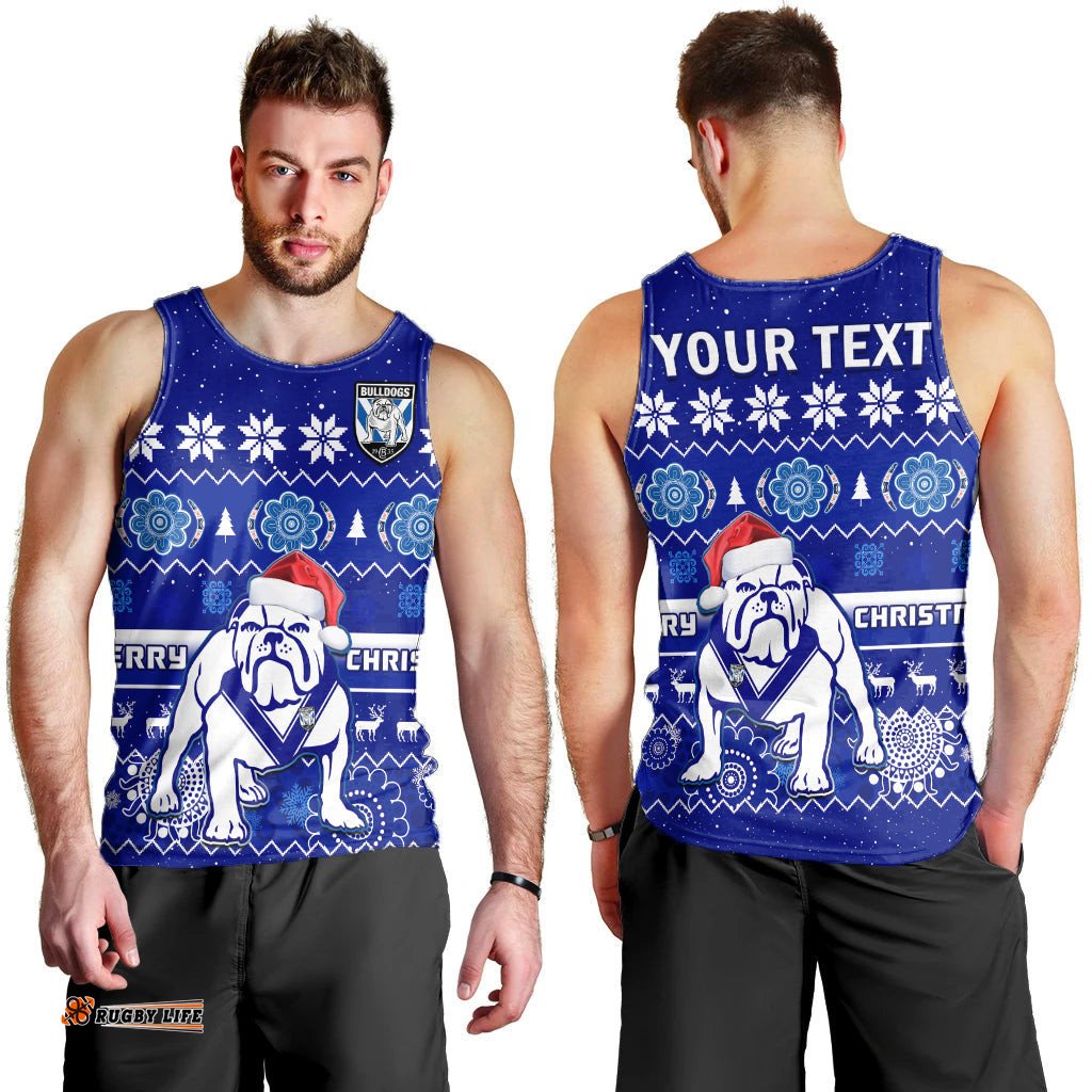 (Custom Personalised) Bulldogs Rugby Christmas Men Tank Top Berries Merry Xmas Aboriginal Art