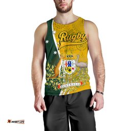 Personalised Men's Tank Top - Australia Coat Of Arm In Rugby Style