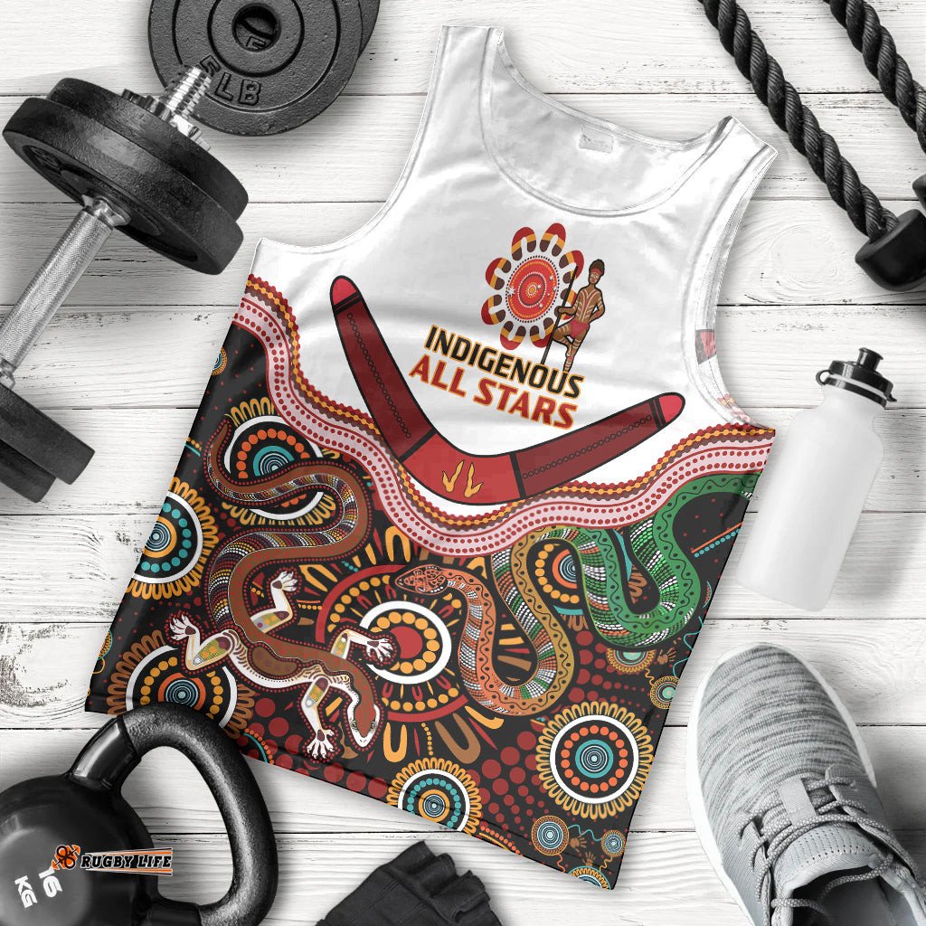 (Custom Text And Number) Australia Indigenous Rugby Men Tank Top All Stars Aussie Snake And Lizard