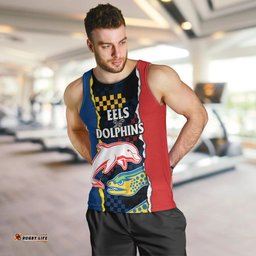 NRL Combine Dolphins and Parra Eels Men Tank Top Simple Style