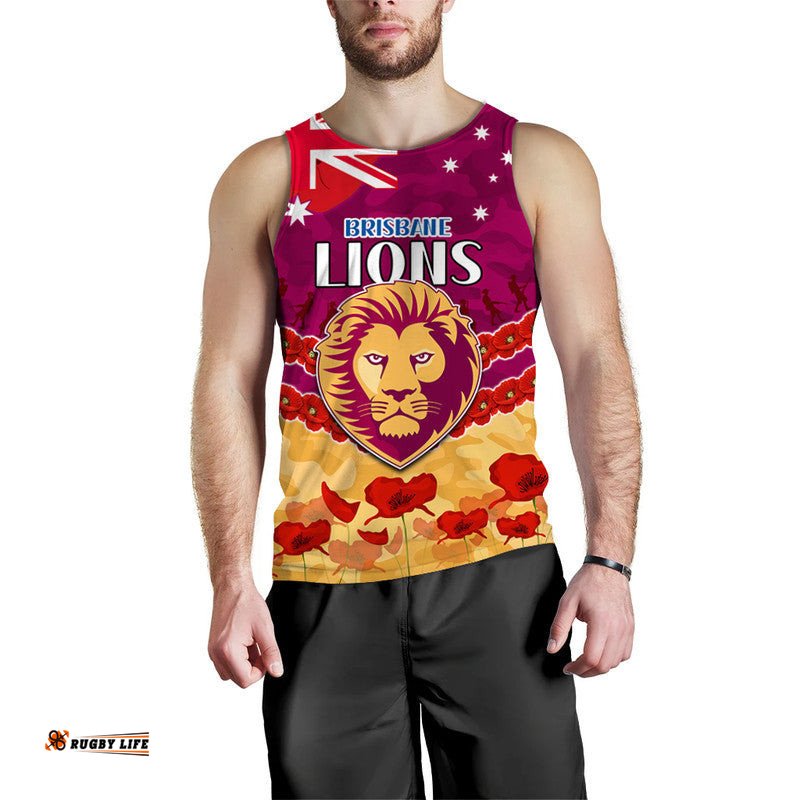 (Custom Personalised) Brisbane Lions Football ANZAC Men Tank Top Lest We Forget