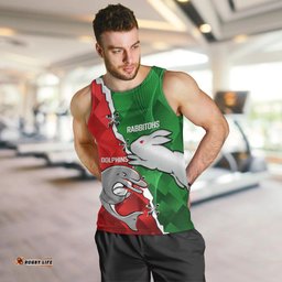 (Custom Personalised) Rabbitohs Mix Dolphins Rugby Men Tank Top Sporty Style