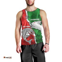 (Custom Personalised) Rabbitohs Mix Dolphins Rugby Men Tank Top Sporty Style