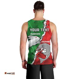 (Custom Personalised) Rabbitohs Mix Dolphins Rugby Men Tank Top Sporty Style