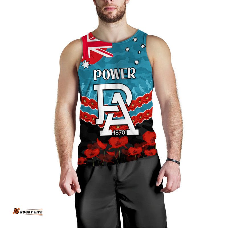 (Custom Personalised) Port Adelaide Power Football ANZAC Men Tank Top Lest We Forget