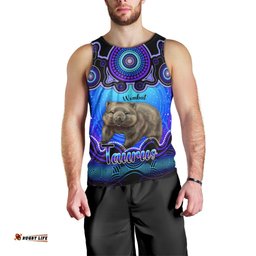 Personalised Australia Taurus Wombat Zodiac Men Tank Top Auz Astrology Aboriginal - Blue