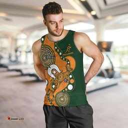 (Custom Text And Number) Wallabies Rugby NAIDOC Men Tank Top Aboriginal Camouflage Lest We Forget