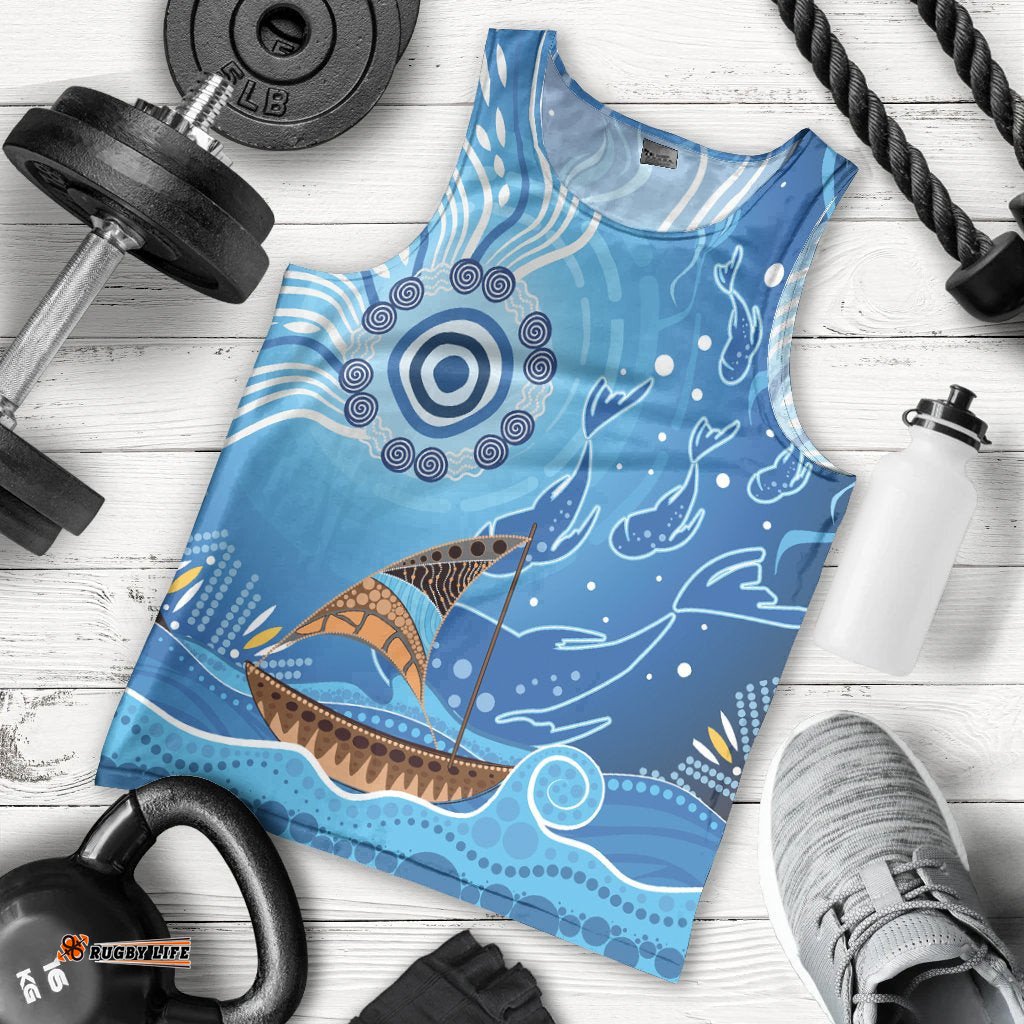 Men Tank Top - Aboriginal View Sea With Fish And Boat