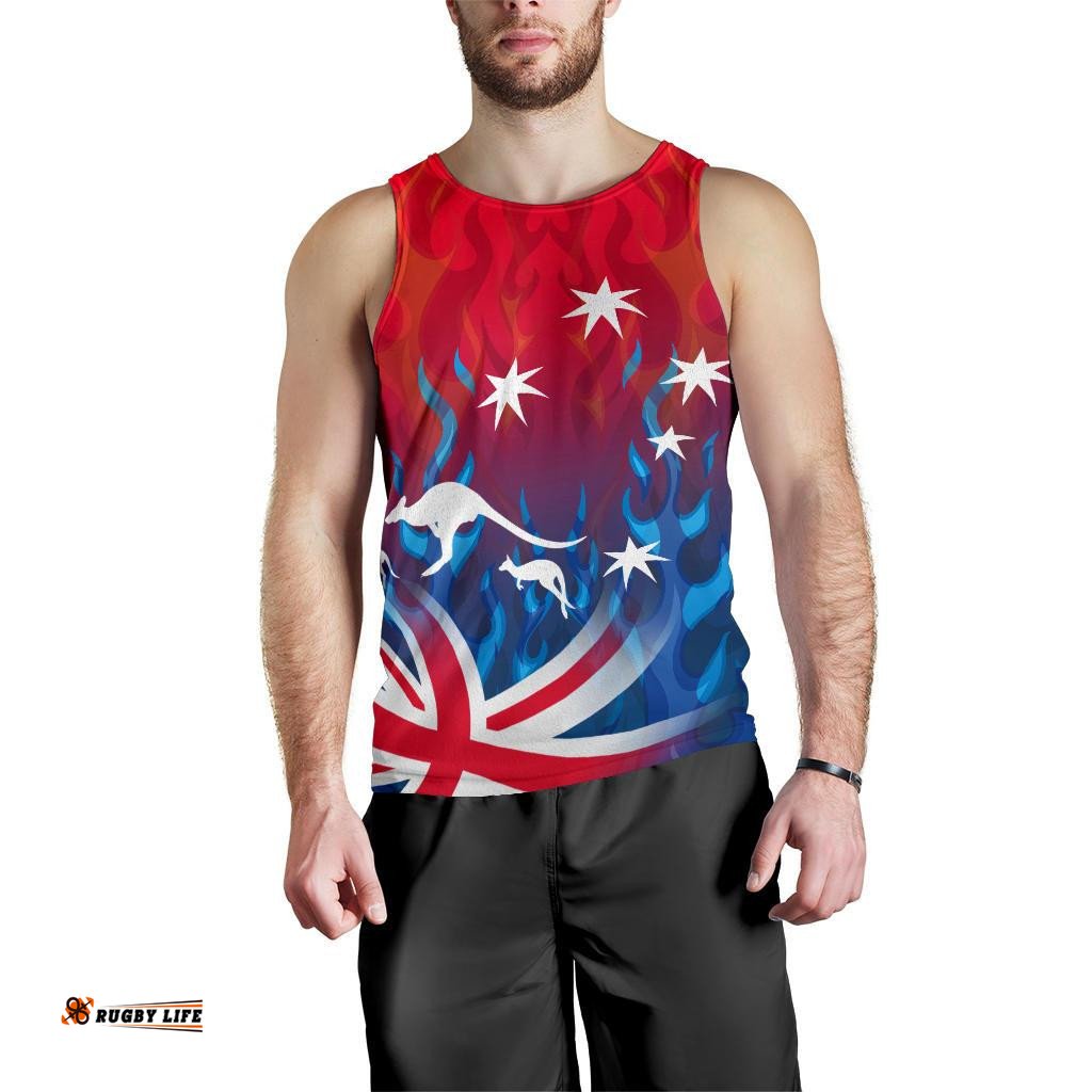 Men Tank Top - Aus Flag Mens Tank Kangaroo Flame