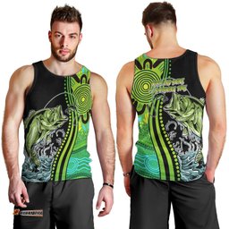 Australia Fishing Men Tank Top Aboriginal Rise And Shine A Bass Fish Jumps Out Of Water And Aboriginal Patterns Inspired
