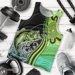 Australia Fishing Men Tank Top Aboriginal Rise And Shine A Bass Fish Jumps Out Of Water And Aboriginal Patterns Inspired