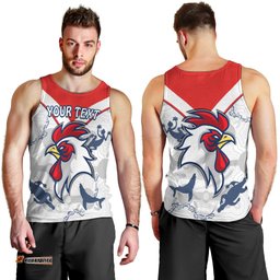 (Custom Personalised) Roosters Men Tank Top Sydney Indigenous Version White