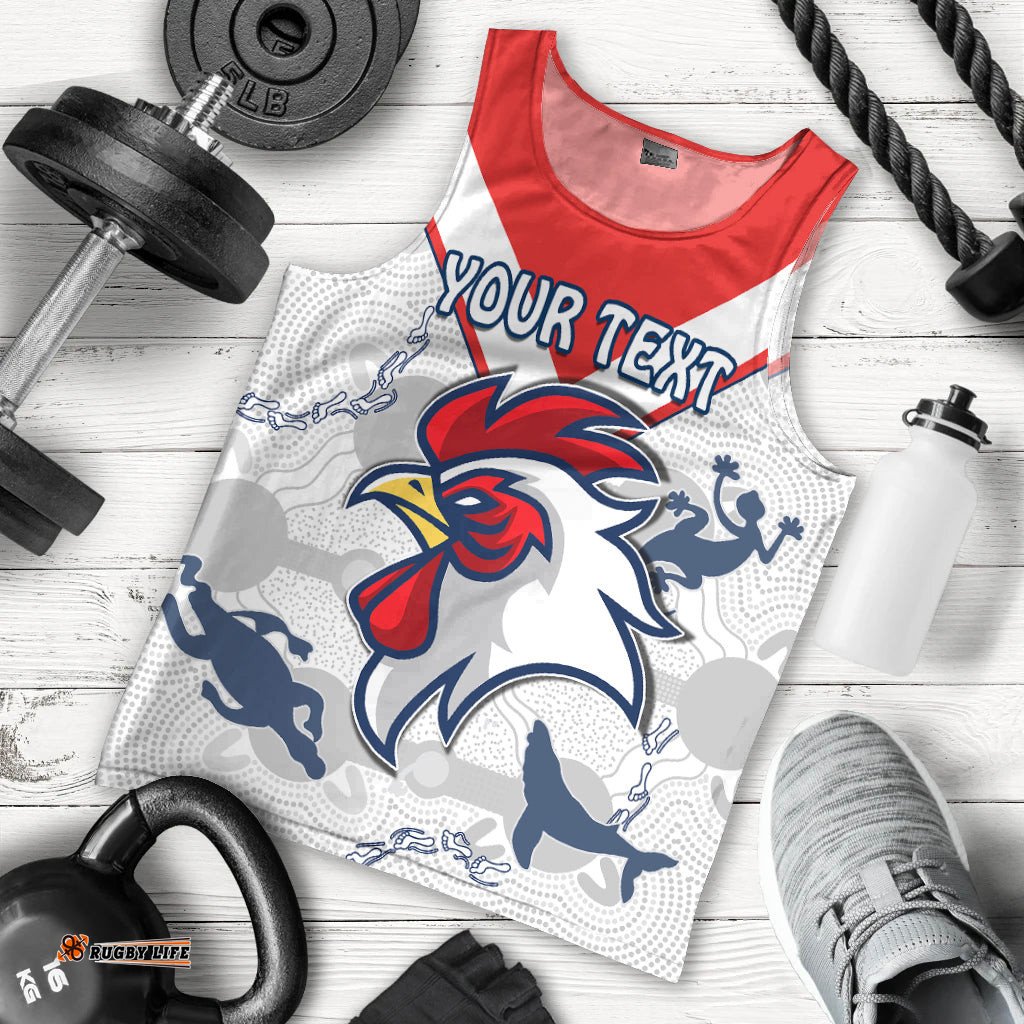(Custom Personalised) Roosters Men Tank Top Sydney Indigenous Version White
