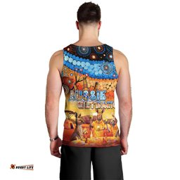 Australia Kangaroo Aboriginal Camping Men Tank Top Aussie Outback Camping with Beer