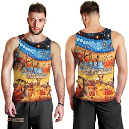 Australia Kangaroo Aboriginal Camping Men Tank Top Aussie Outback Camping with Beer