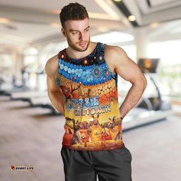 Australia Kangaroo Aboriginal Camping Men Tank Top Aussie Outback Camping with Beer