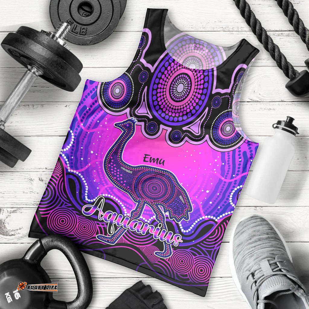 Personalised Australia Aquarius Emu Zodiac Men Tank Top Auz Astrology Aboriginal - Magenta
