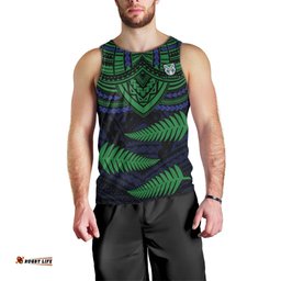 Warriors Rugby Men Tank Top Aotearoa Fern Polynesian Pattern