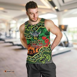 (Custom Personalised) Anzac Day NRL - Raiders Men Tank Top Aboriginal Lizard Patterns