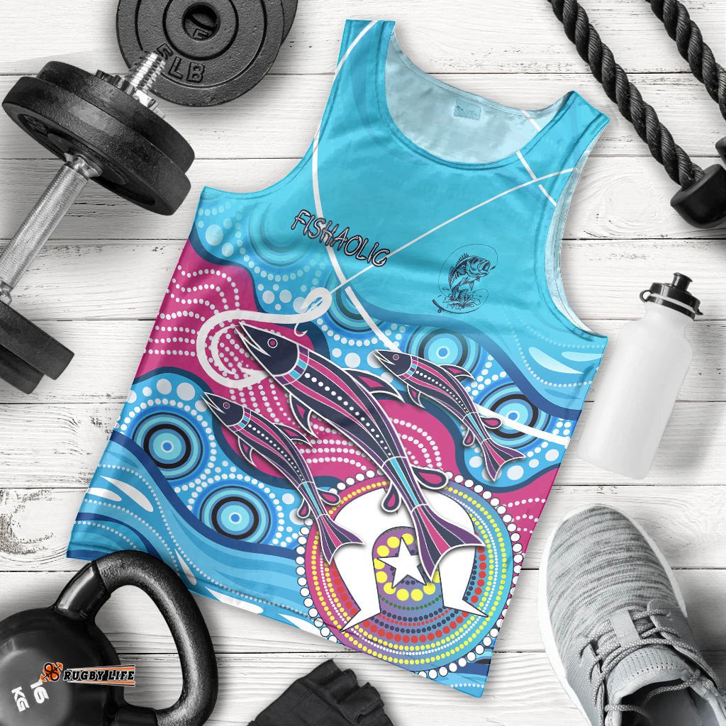 Australia Fishing Men Tank Top Fishaholic With The Dhari Symbol And Aboriginal Pattern