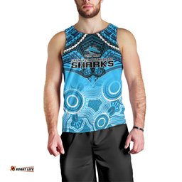 Personalised Sharks Rugby Men Tank Top Go Sharkies Aboriginal Mix Polynesian Pattern