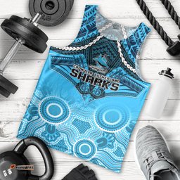 Personalised Sharks Rugby Men Tank Top Go Sharkies Aboriginal Mix Polynesian Pattern