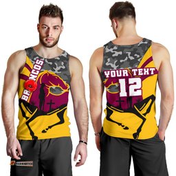 (Custom Personalised) Brisbane Broncos Men's Tank Top Anzac Day - Camo Style