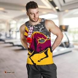 (Custom Personalised) Brisbane Broncos Men's Tank Top Anzac Day - Camo Style