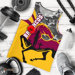 (Custom Personalised) Brisbane Broncos Men's Tank Top Anzac Day - Camo Style