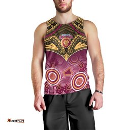 Personalised Brisbane Football Men Tank Top Go Lions Aboriginal Mix Polynesian Pattern
