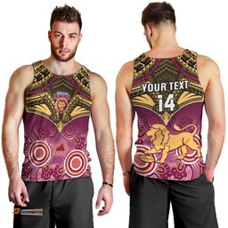 Personalised Brisbane Football Men Tank Top Go Lions Aboriginal Mix Polynesian Pattern
