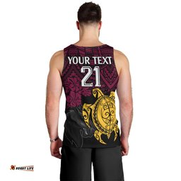 Custom Broncos Rugby Men Tank Top Brisbane Hibiscus and Turtle With Polynesian Pattern